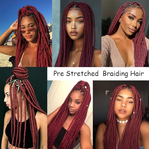26 Inch Burgundy Pre Stretched Braiding Hair Extensions - 6 Packs (900#)