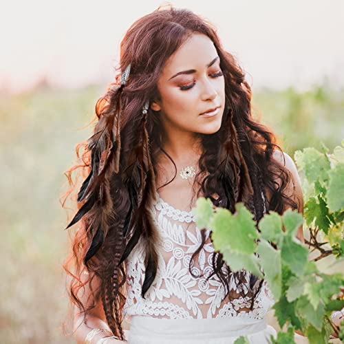 12 Pcs Boho Clip-in Feather Hair Extensions for Festival Costume Party