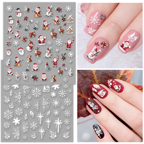 Atydkug Christmas Nail Stickers - 9 Sheets Embroidery & Festive Decals for Nail Art, Xmas Tree Santa Claus, Holiday Decoration, Self-Adhesive, Girl Women Kids