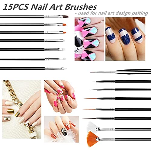 FULINJOY 20PCS Nail Art Tools Set Black - Brushes & Dotting Pens for Professional Nail Design