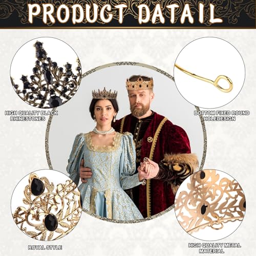 Royal King and Queen Crowns Set with Black Rhinestones