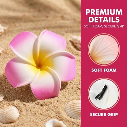 12-Pack Hawaiian Flower Hair Clips for Women, 3.7 Inch Plumeria Hair Accessories