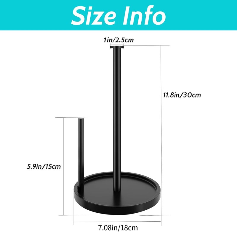 Stainless Steel Paper Towel Holder - Freestanding Design with Anti-Slip Weighted Base | Black Kitchen Accessory