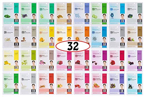 DERMAL Korean Essence Sheet Mask Variety Pack - 32 Count Hydrating Set