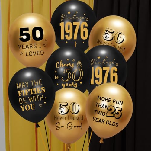 50th Birthday Balloons - Black Gold Party Decorations (30pcs)
