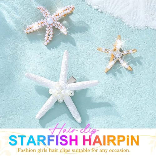 Fashey Starfish Hair Clips Set – Seashell Rhinestone Barrettes for Women