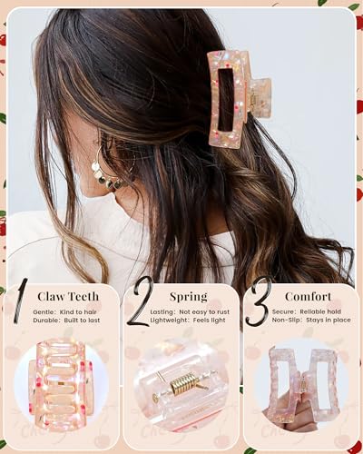 Mesovor Bow Cherry Print Hair Claw Clips - 3 Pack, 3.54"