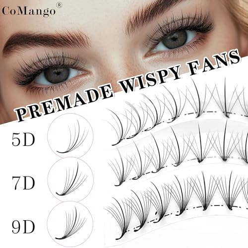 CoMango 300 Fans 7D Wispy Premade Lash Extensions 0.07mm C/D