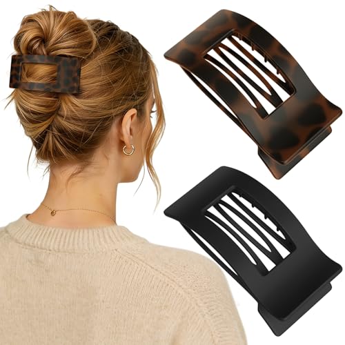 2 PCS Flat Hair Clips for Women - Non-Slip Tortoise & Black Claws