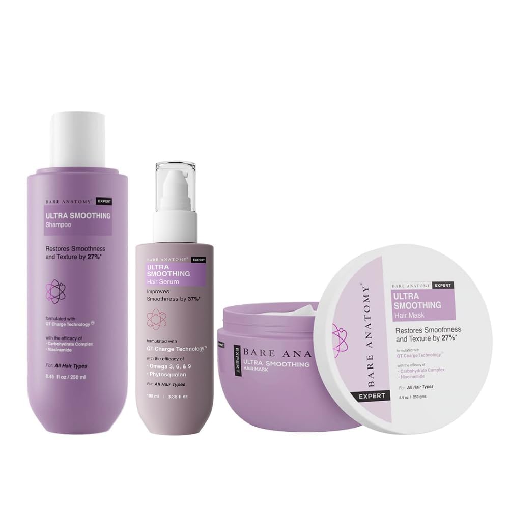 B.a.r.e A.n.a.t.o.m.y Expert Ultra Smoothing Hair Care Kit, Shampoo, Serum & Mask, All Hair Types, QT Charge Technology