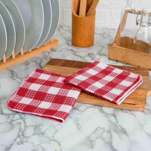 Blue Needles 100% Cotton Kitchen Towels Set of 8 - Plaid Dish Cloths, 12x12 Inches, Ultra Soft & Absorbent