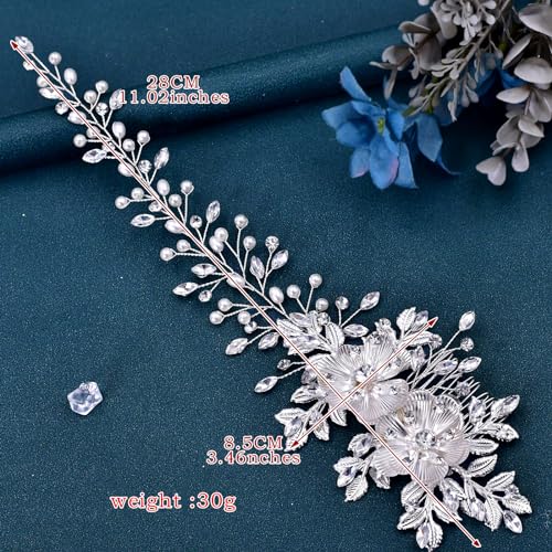 DIMNIE Rhinestone Bridal Hair Comb - Silver Wedding Headband