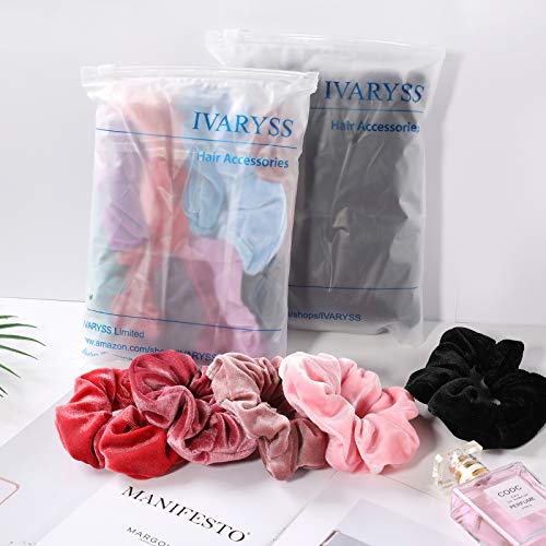 IVARYSS Velvet Scrunchies for Women - 12 Dark Colors Thick Elastic Hair Bands