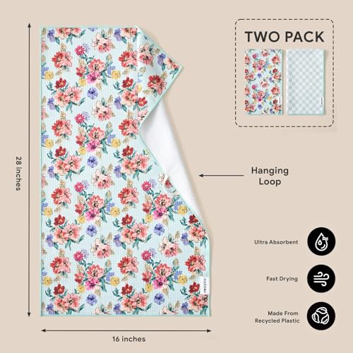 RECYCO Waffle Kitchen Towels - Set of 2 Quick-Dry Microfiber