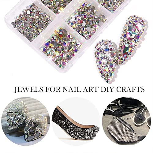735 Gold AB Crystal Rhinestones for Nails - 735pc Nail Art Gems, AB Sparkle Box