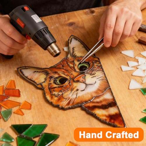 Stained Glass Window Hanging - Funny Peeking Cat Decor