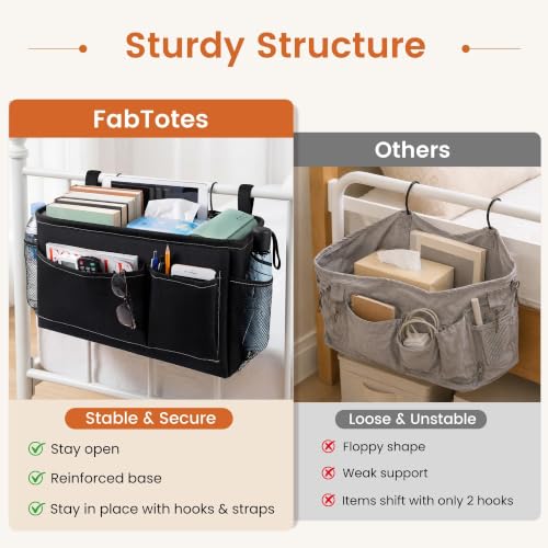Bedside Caddy Organizer for Dorm & Bunk Beds - Adjustable Straps, Black