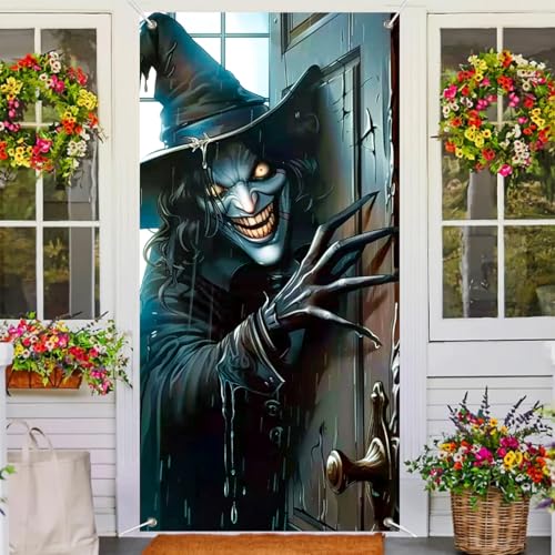 BlissYard Creepy Witch Halloween Door Cover - 71x35 Inch