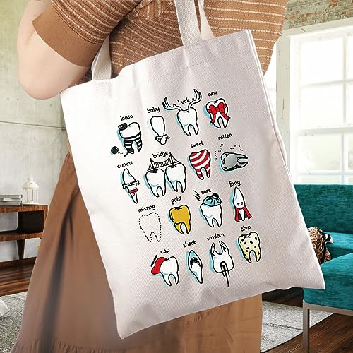 Funny Teeth Chart Canvas Tote Bag - Dental Gift for Dentists
