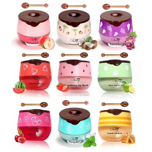 FYEBOO Fruit Lip Mask Set - 9 Flavors, Moisturizing Overnight Treatment