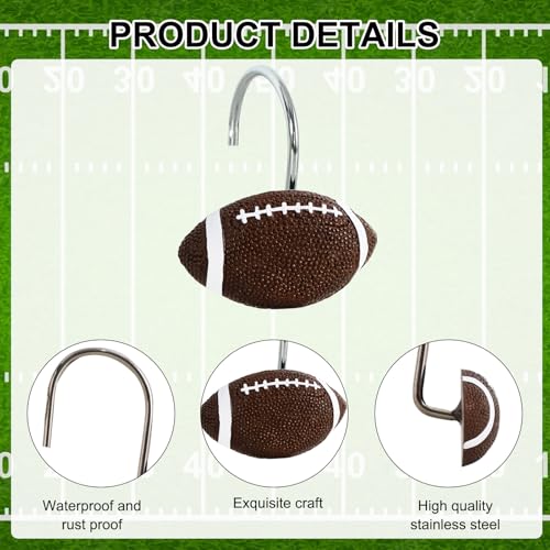 Football Shower Curtain Hooks - 12-Piece Set, Stainless Steel
