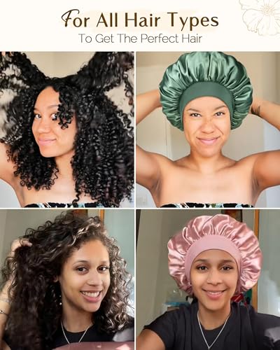 YANIBEST Green Satin Hair Bonnet for Sleeping - Double Layer, Elastic Band