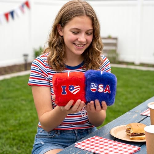4th of July Fuzzy Dice for Car Mirror - Patriotic Plush Decor
