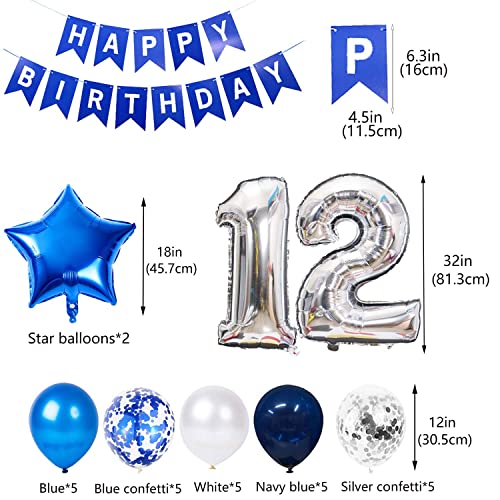 12th Birthday Party Decoration Set for Boys - Blue Balloons & Banner