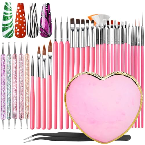 Fandamei 33-Piece Nail Art Brush & Tool Set for Professional & DIY Manicure