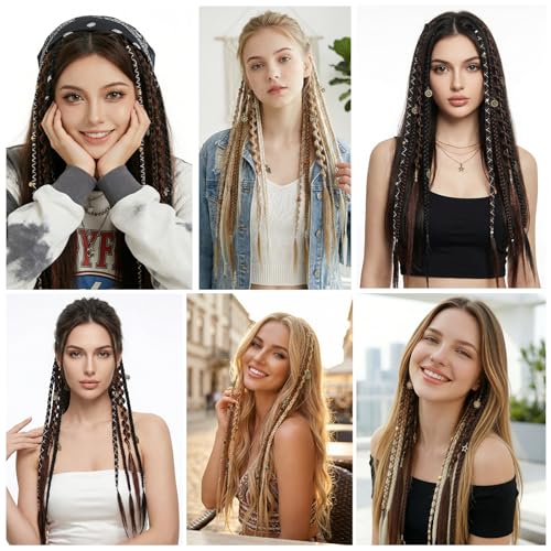 16-Inch Dark Chocolate Brown & Copper Clip-In Dreadlocks Extensions