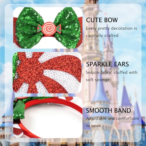 Zhezesmila Red Candy Christmas Headband Mouse Ears - Holiday Party Hat