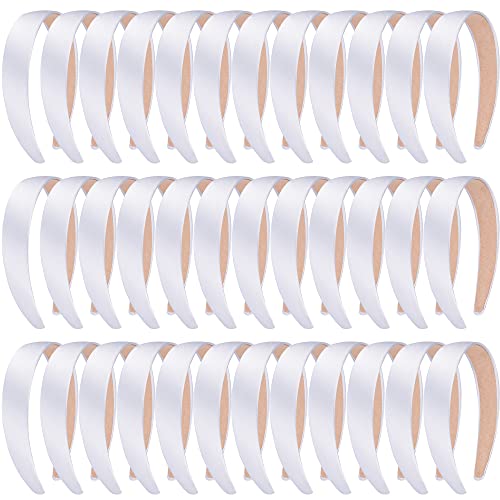 36 Pcs White Satin Headbands - 1 Inch Wide Non-Slip Hair Accessories