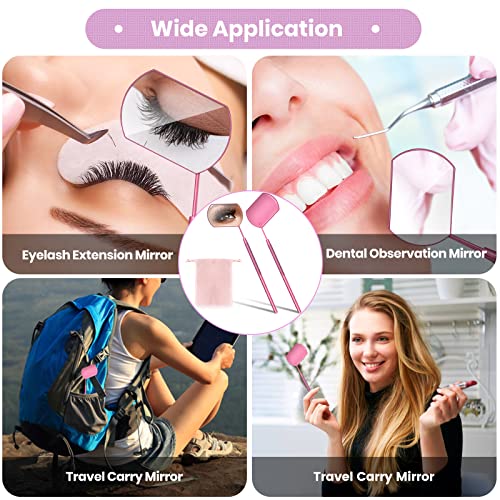 Pink Large Lash Mirror for Eyelash Extensions with Storage Bag - Detachable & Stainless Steel