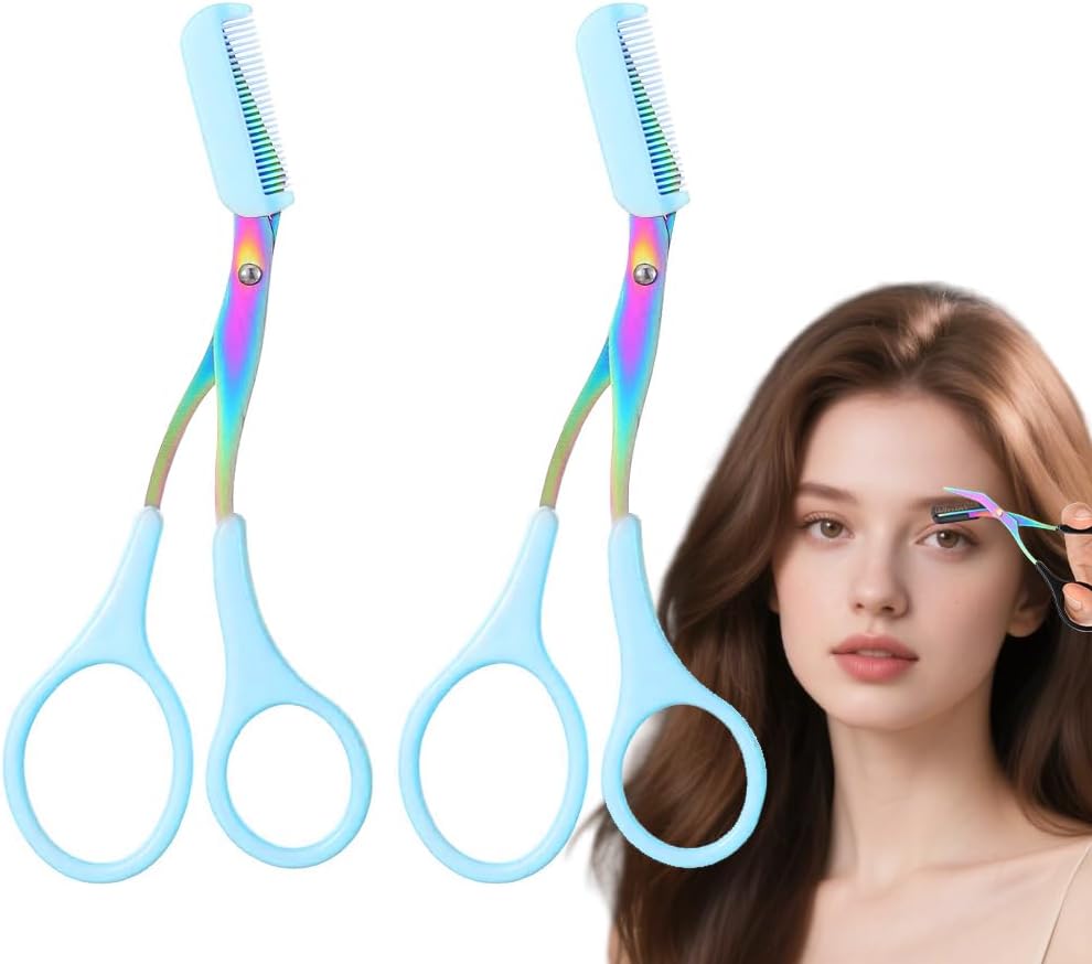 Eyebrow Trimmer Scissors - 2-in-1 Precision Stainless Steel Grooming Tool | Portable Black Eyebrow Cutter for Men & Women