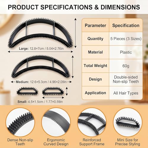 VANTOBEST 5PCS Hair Bump It Set for Volume & Styling, Black