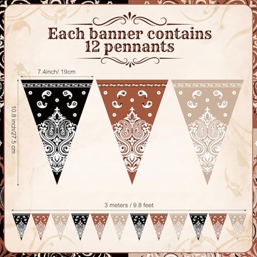Western Cowboy Party Decorations - 5 Pack Paisley Pennant Banners