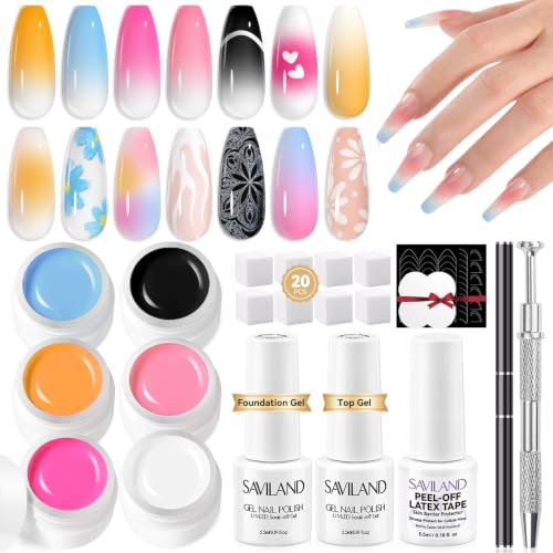SAVILAND Ombre Gel Nail Polish Kit - 6 Color Gradient Set for DIY Nail Art