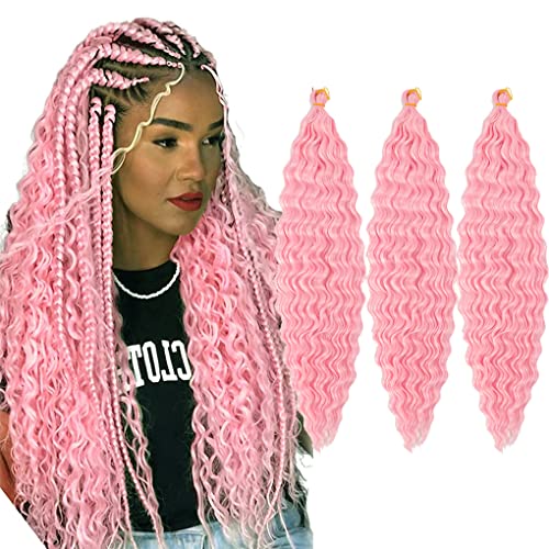 24-Inch Ocean Wave Crochet Braiding Hair Extensions - 3 Pack Pink