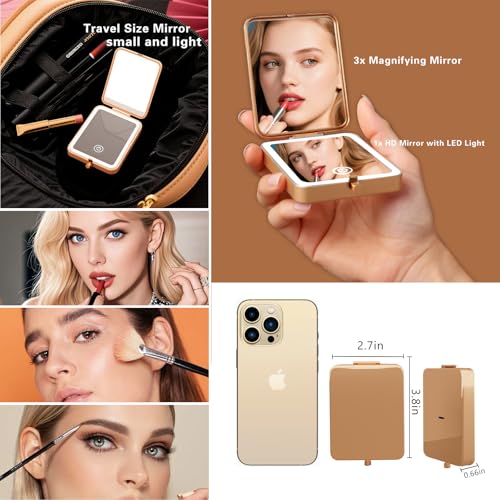 PDOZV LED Compact Makeup Mirror, 1x/3x Magnifying Portable Travel Mirror
