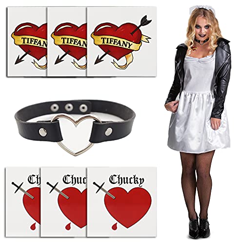 Pandecor Bride Heart & Tiffany Heart Temporary Tattoos with Necklace for Halloween Cosplay