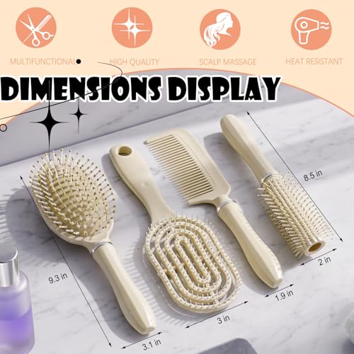 Werncy Yellow 4-Piece Hair Brush Set for Detangling & Styling - Women’s Hair Care Kit