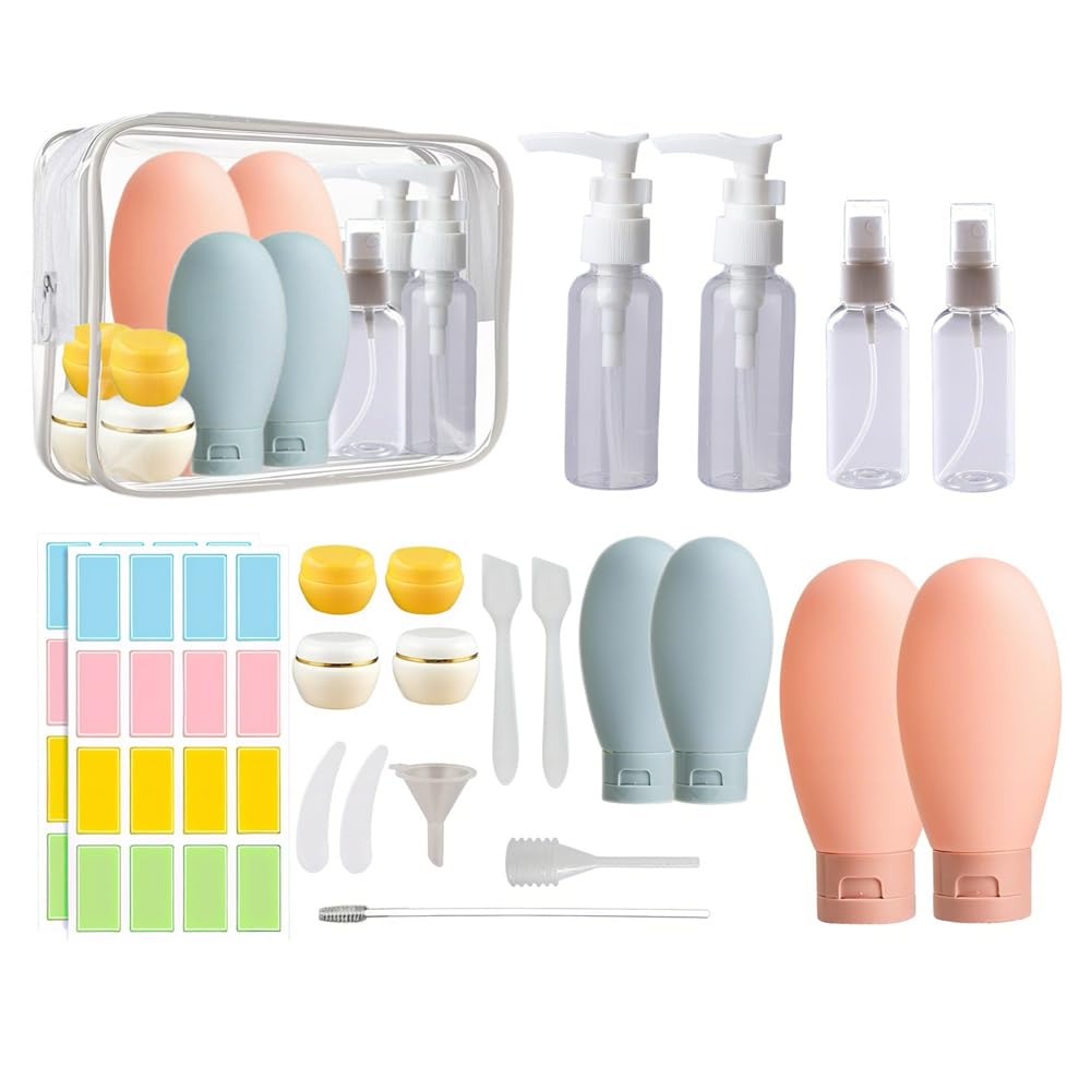 NAICHA 21 PCS Refillable Toiletry Bottles with Toiletry Bag for Travel Containers Empty Squeeze Leakproof Accessories for Toiletries Shampoo Lotion Body Wash (BPA Free)