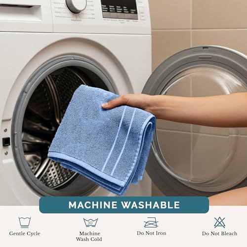 Casa Platino 100% Cotton Wash Cloths - 6 Pack, Cerulean Blue, 13x13