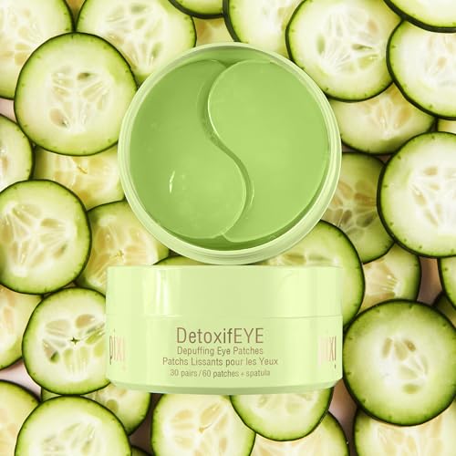 Pixi DetoxifEYE Depuffing Hydrogel Eye Patches with Cucumber, Hyaluronic Acid & Caffeine for Puffy Eyes and Dark Circles | Treats Tired Eyes, Puffiness and Eyebags | Hydrate Eye Area, 60 Patches