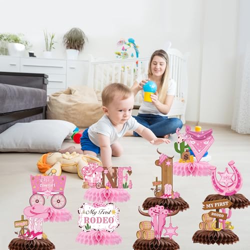 Pink Cowgirl Honeycomb Centerpieces - 9 Pcs for 1st Birthday Party