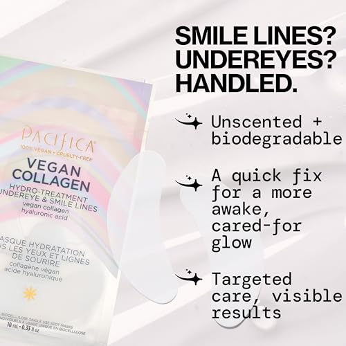 Pacifica Vegan Collagen Undereye & Smile Line Patches (2 Count) - Hydrating Hydro-Treatment for Fine Lines & Wrinkles