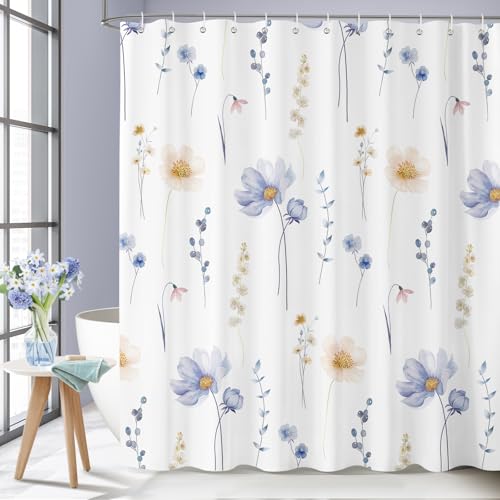 Dazzlewall Blue Orange Floral Shower Curtain - Water-Resistant, 72x72 in
