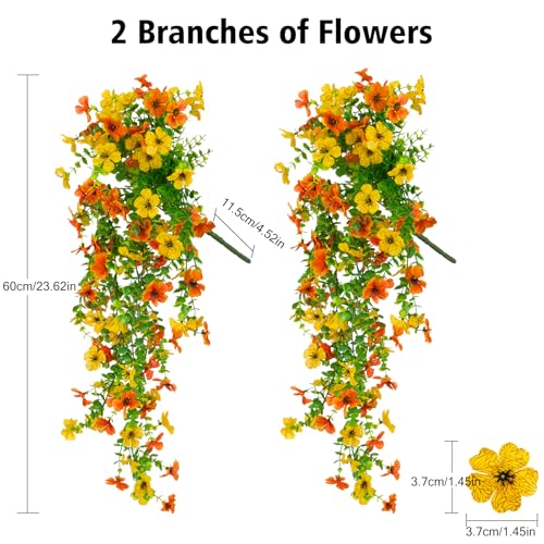 CCILAND 2 PCS UV Resistant Artificial Hanging Flowers - Orange & Yellow