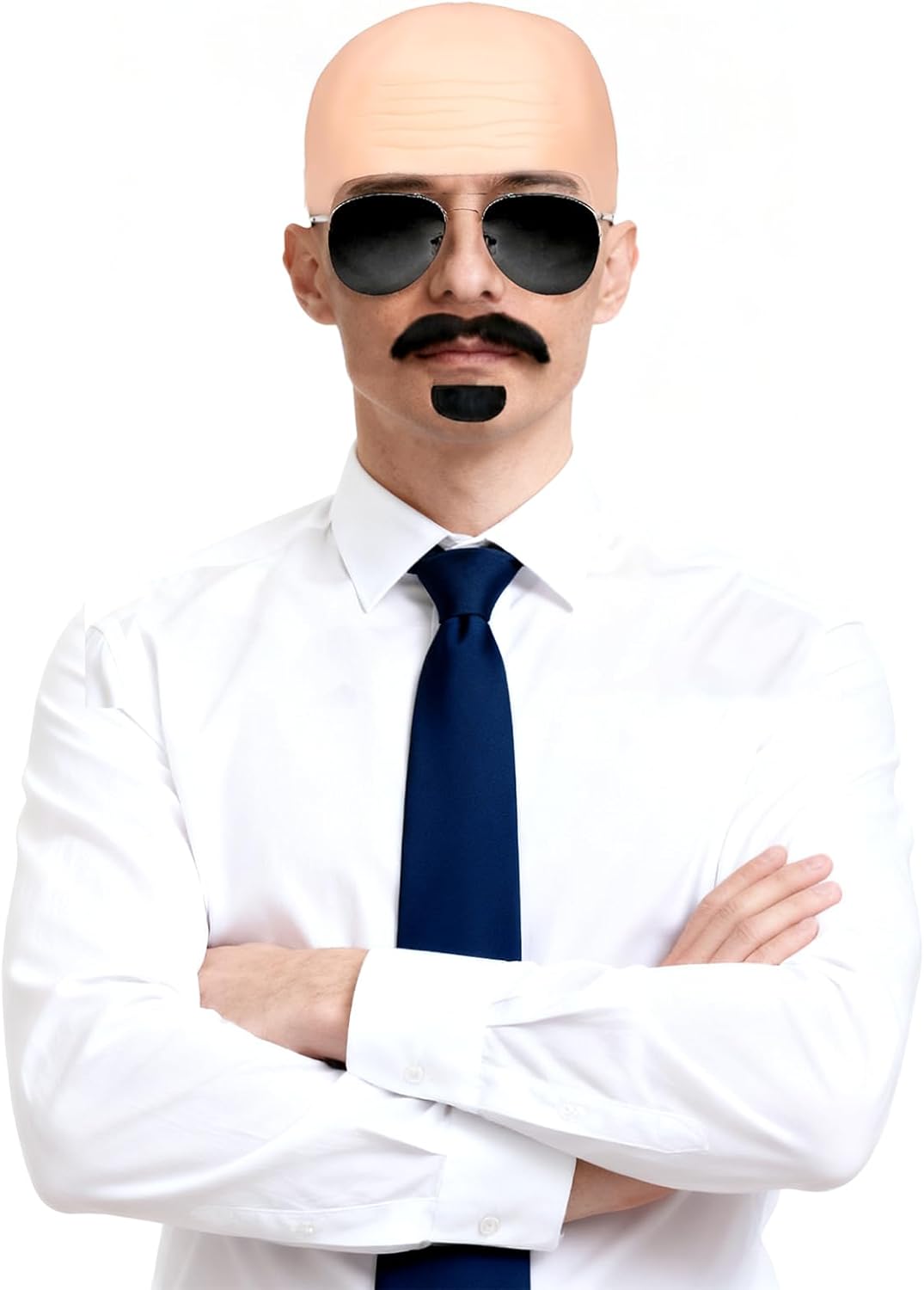 Bald Cap Costume Set - 5 PCS with Glasses & Fake Beard for Halloween Cosplay | Unisex Black