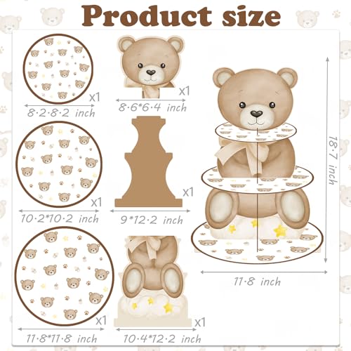 3-Tier Teddy Bear Cupcake Stand for Baby Showers & Parties